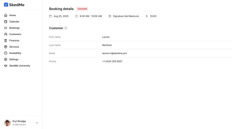 Booking marked as Cancelled