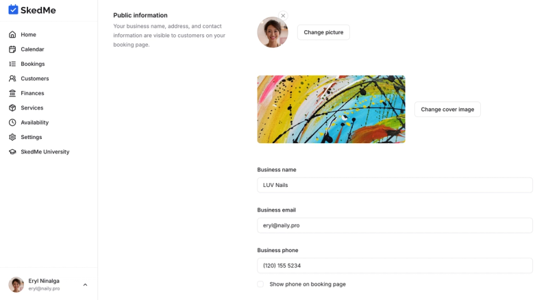 Settings tab showing the Public Information section