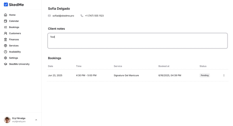 Client Notes field with sample text