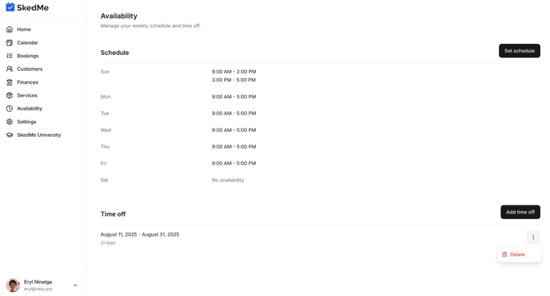 Time Off list with three dots menu visible