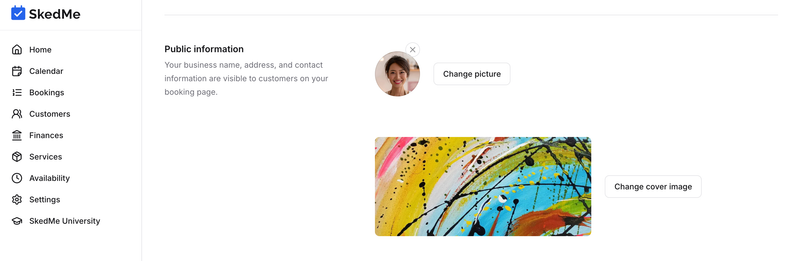 Profile and cover image editing section