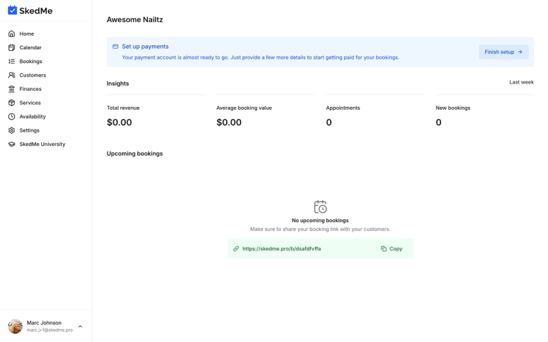 Dashboard view after completing onboarding