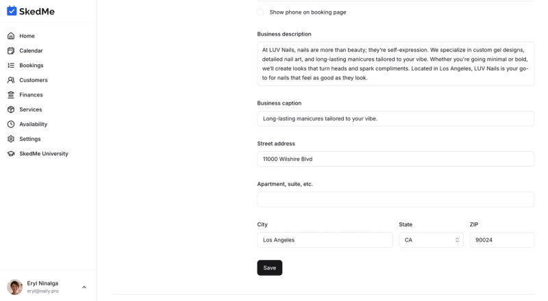 Business Description and Business Caption text fields