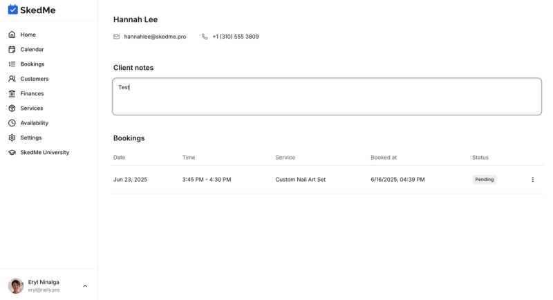 Client Notes section in client profile
