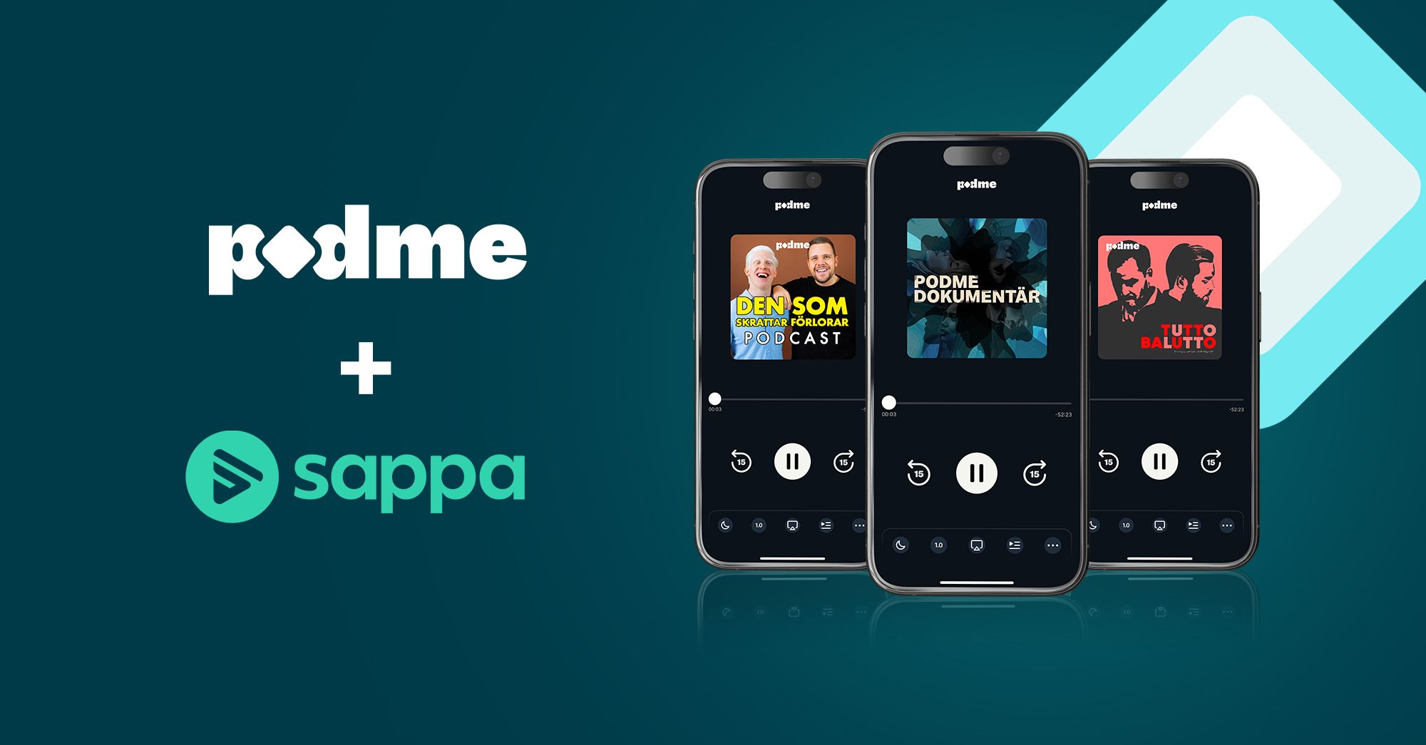 Smartphones som visar tjänsten Podme