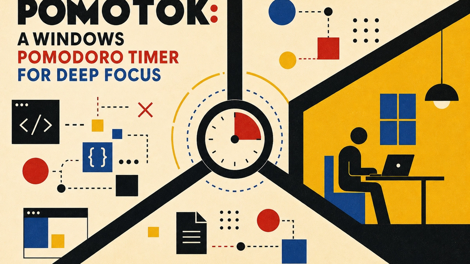 Geometric timer blocking distractions to create a quiet focus zone.
