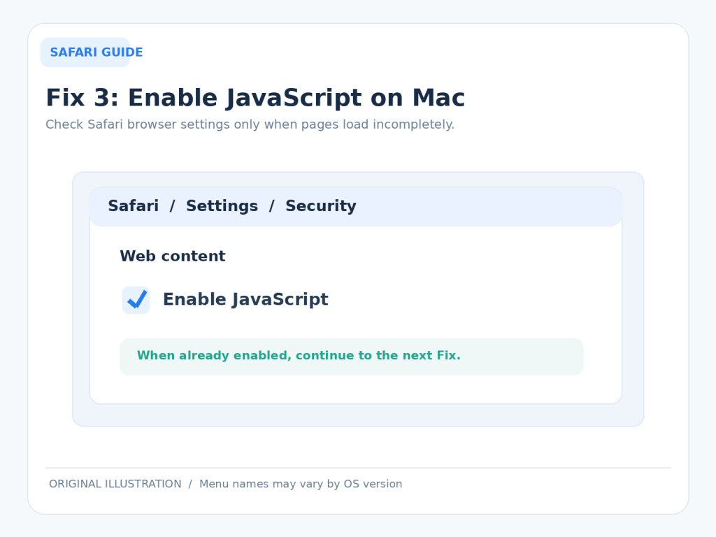 Illustrated guide to enabling JavaScript in Safari settings on Mac