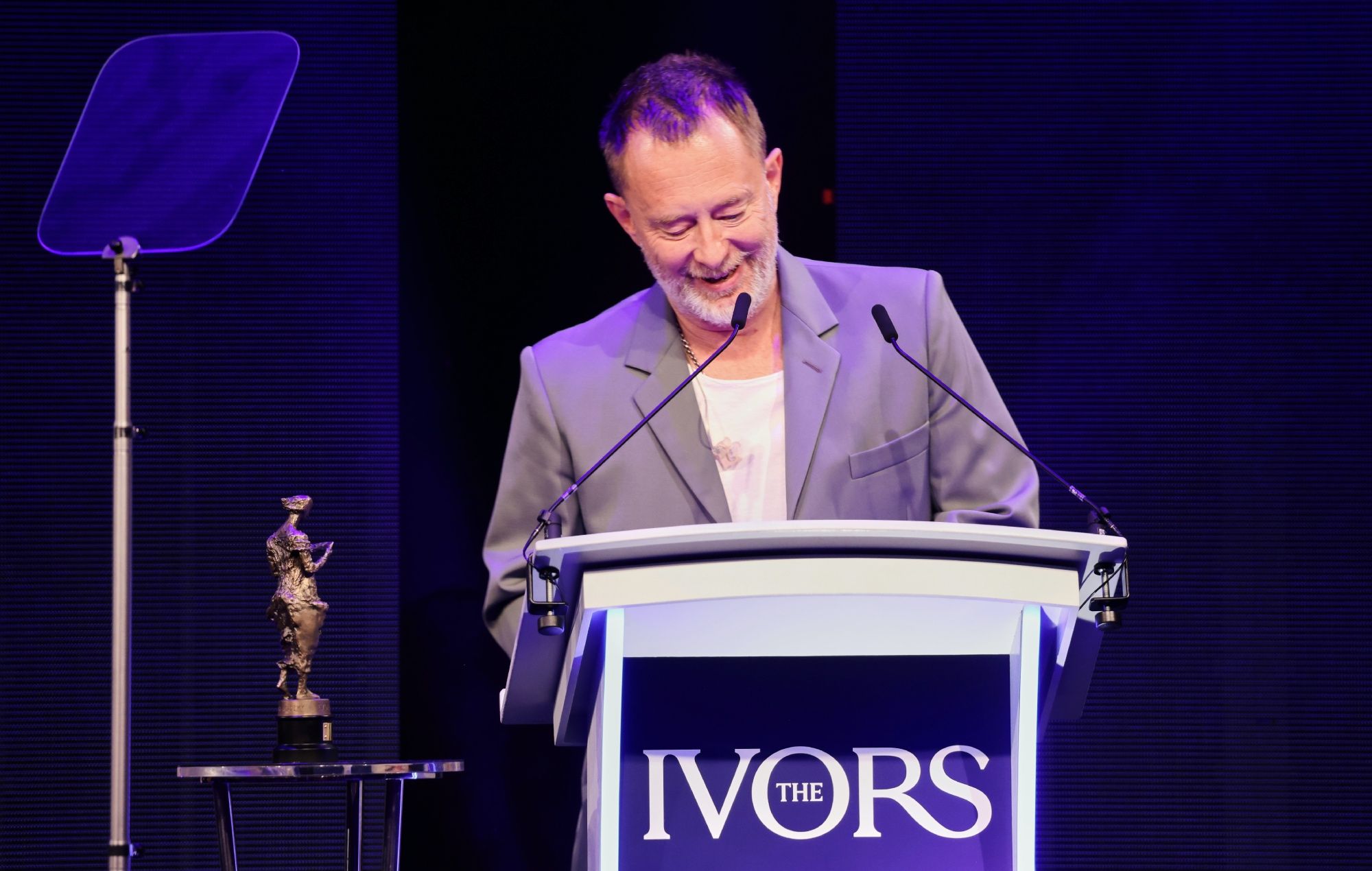 Thom Yorke speaking at the 2026 Ivor Novello Awards