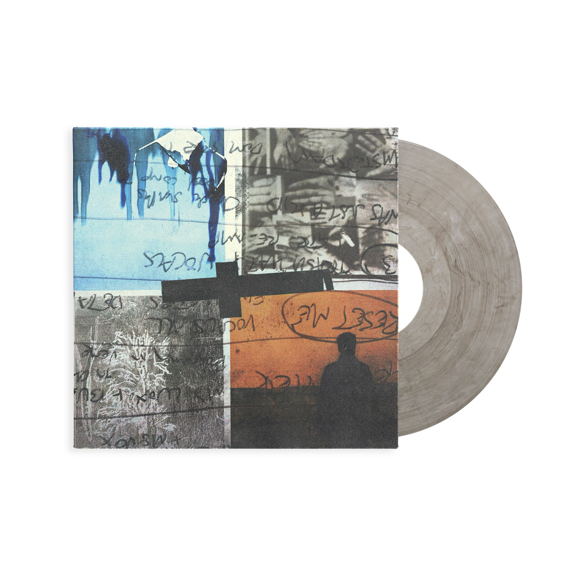 A gray vinyl record beside the colorful abstract cover art for Nothing But Thieves' Stray Dogs