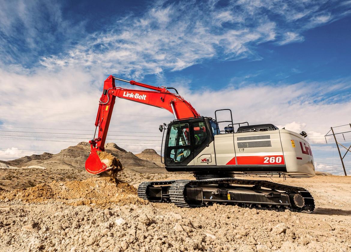 A Link-Belt excavator moving dirt