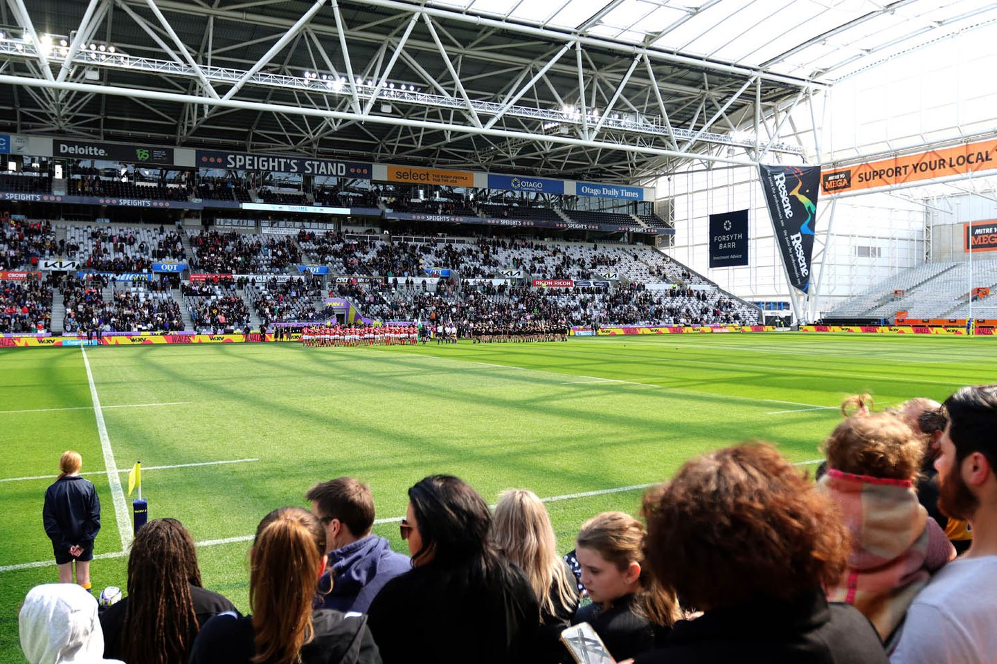 Stadium full of people for a rugby game