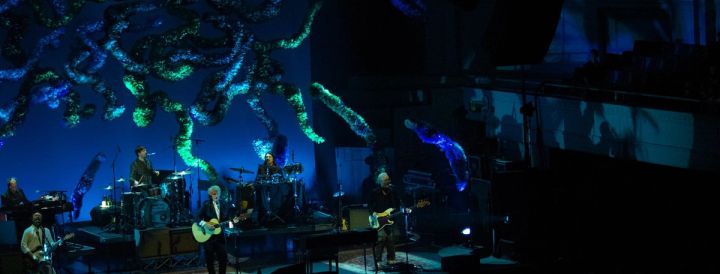 band on stage in the Dunedin Town Hall