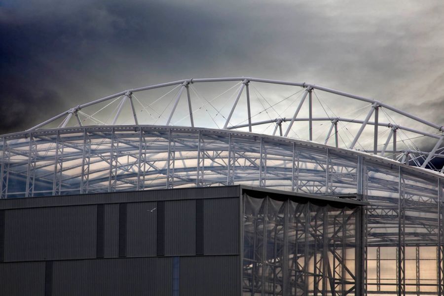 Stormy sky over the famous Forsyth Barr Stadium roof