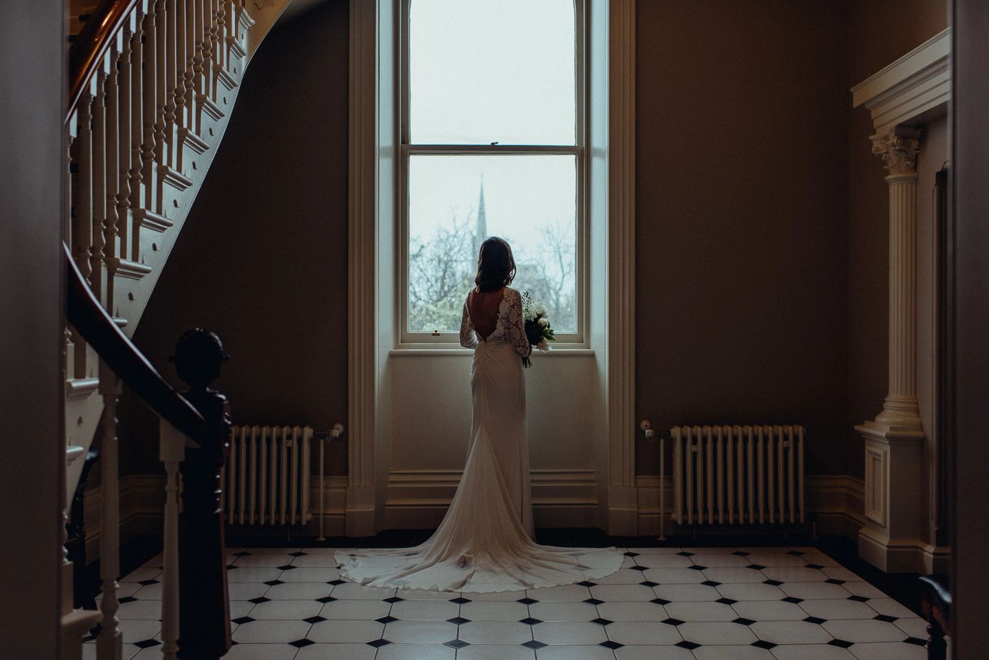 Dunedin Town Hall wedding photography Bride at the window