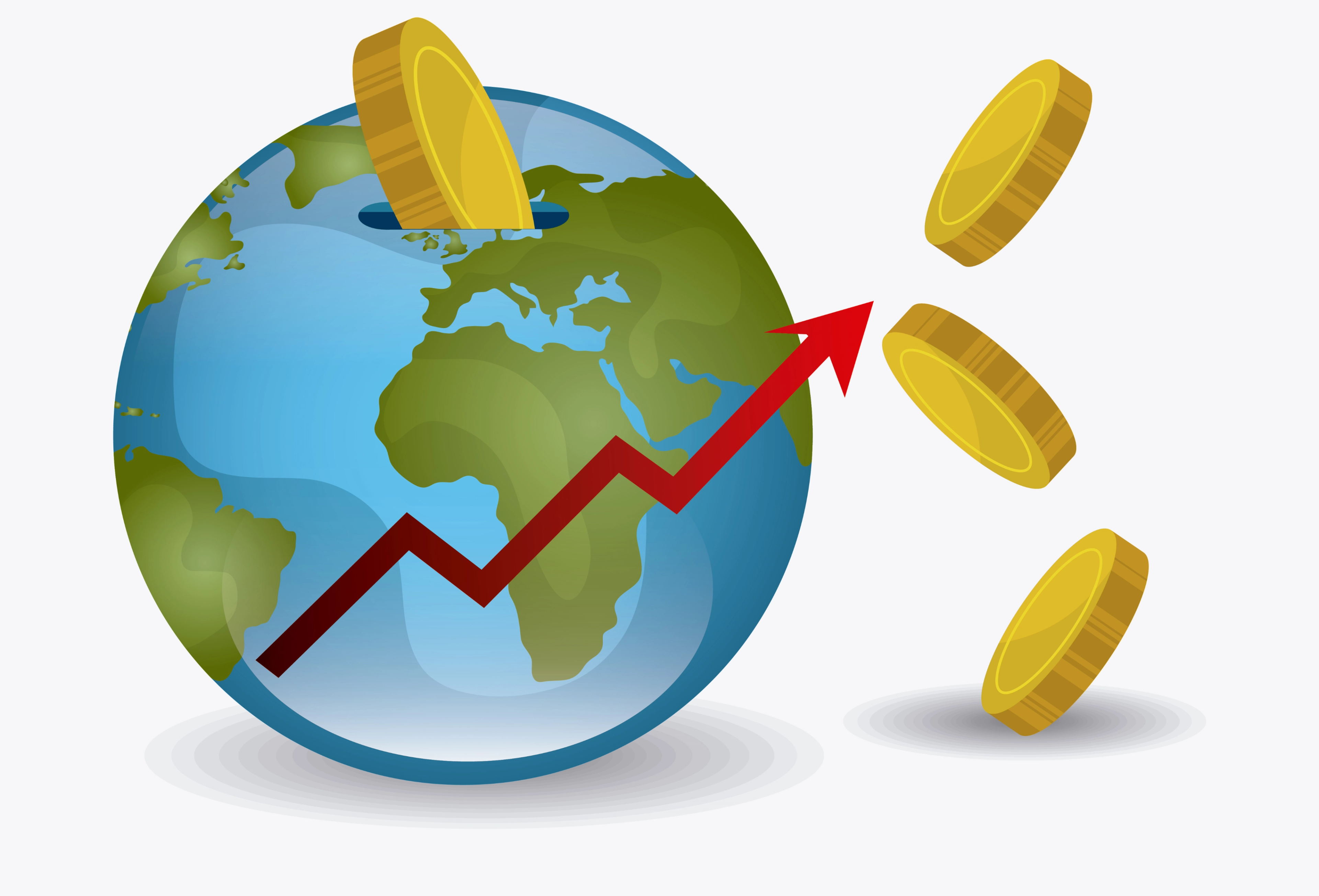Graphic of world globe and "coins"