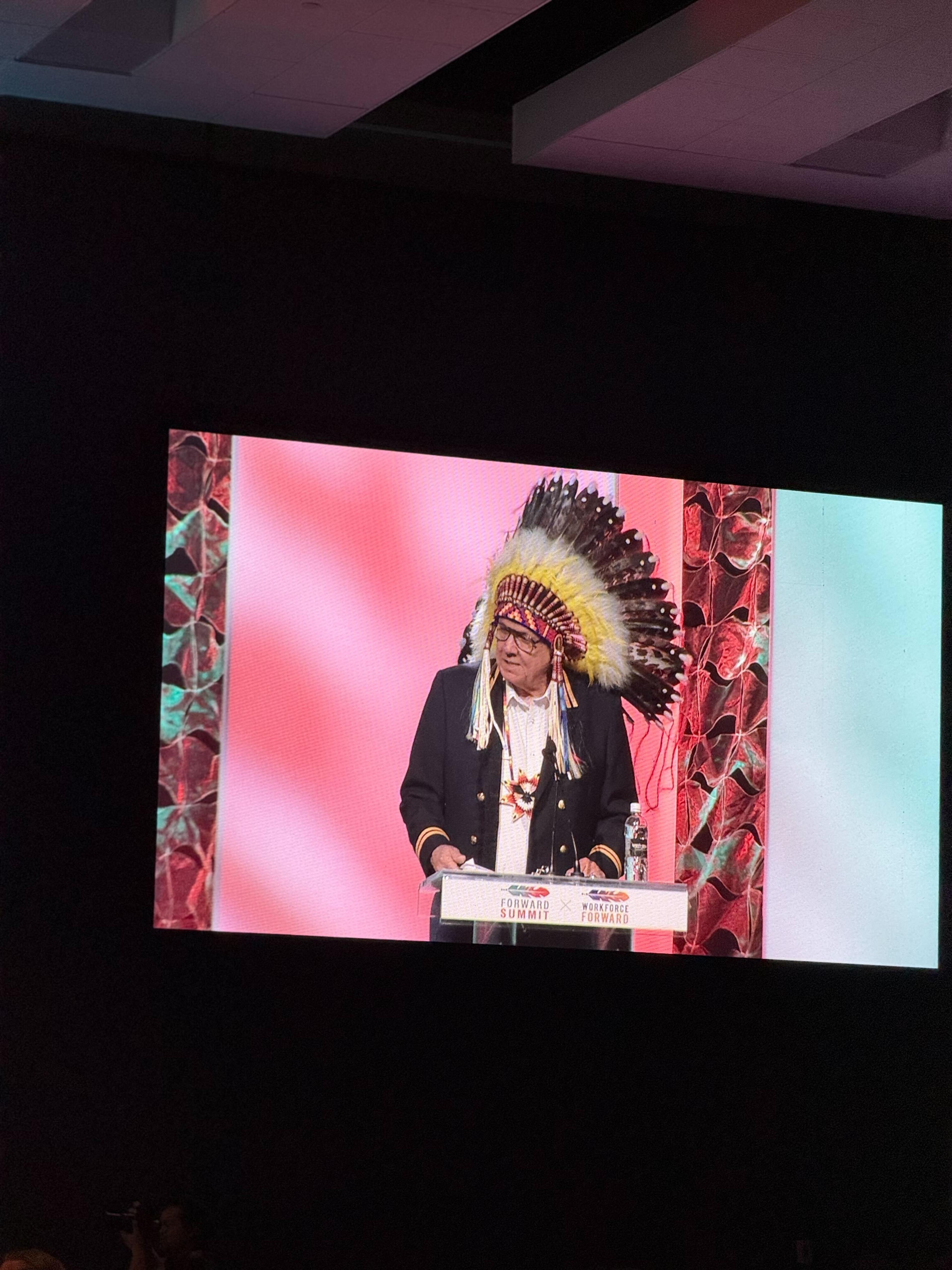 Chief Roy Whitney of Tsuut’ina Nation takes to the stage