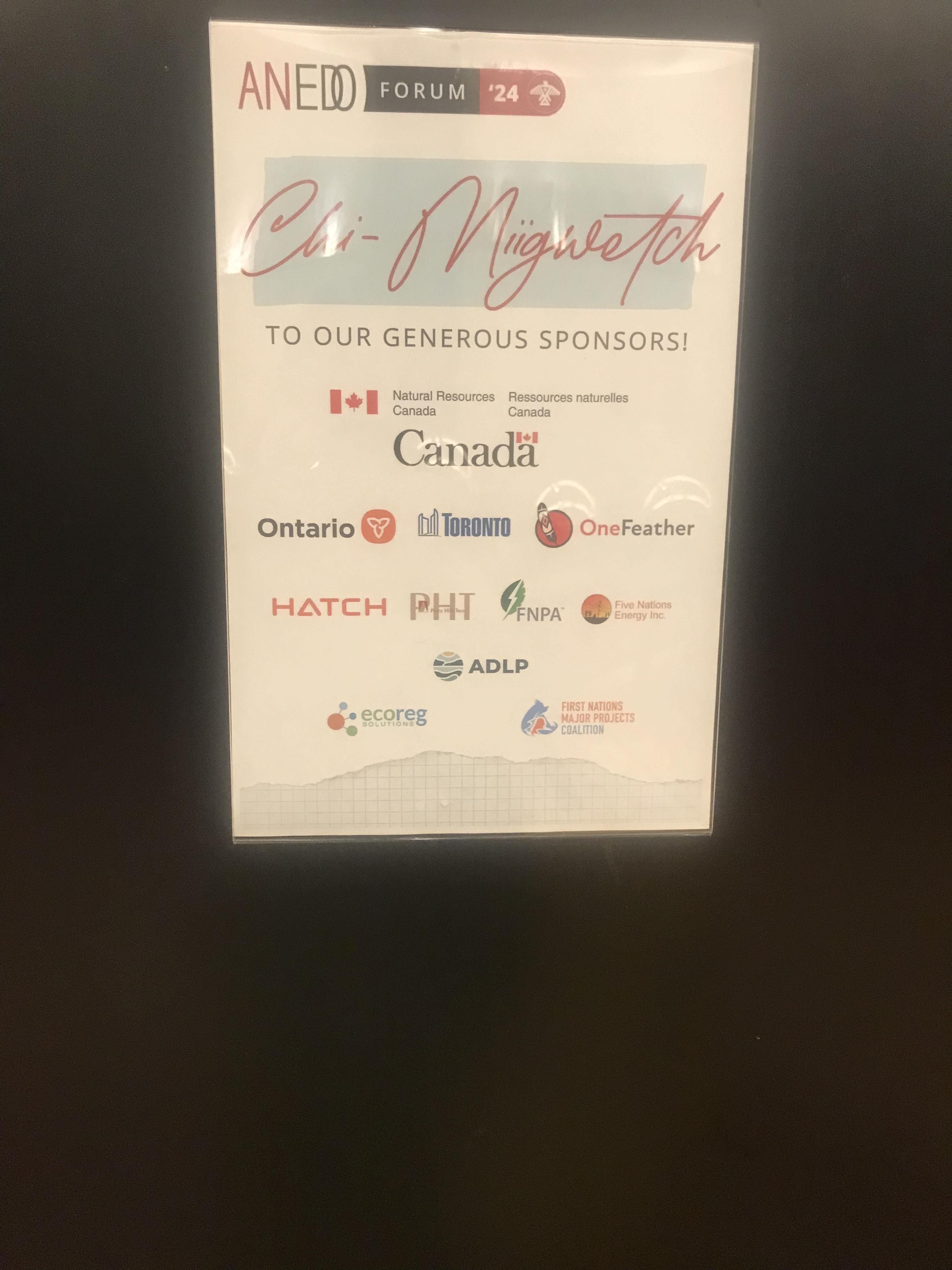 All the official sponsors at ANEDO: Chi Miigwetch