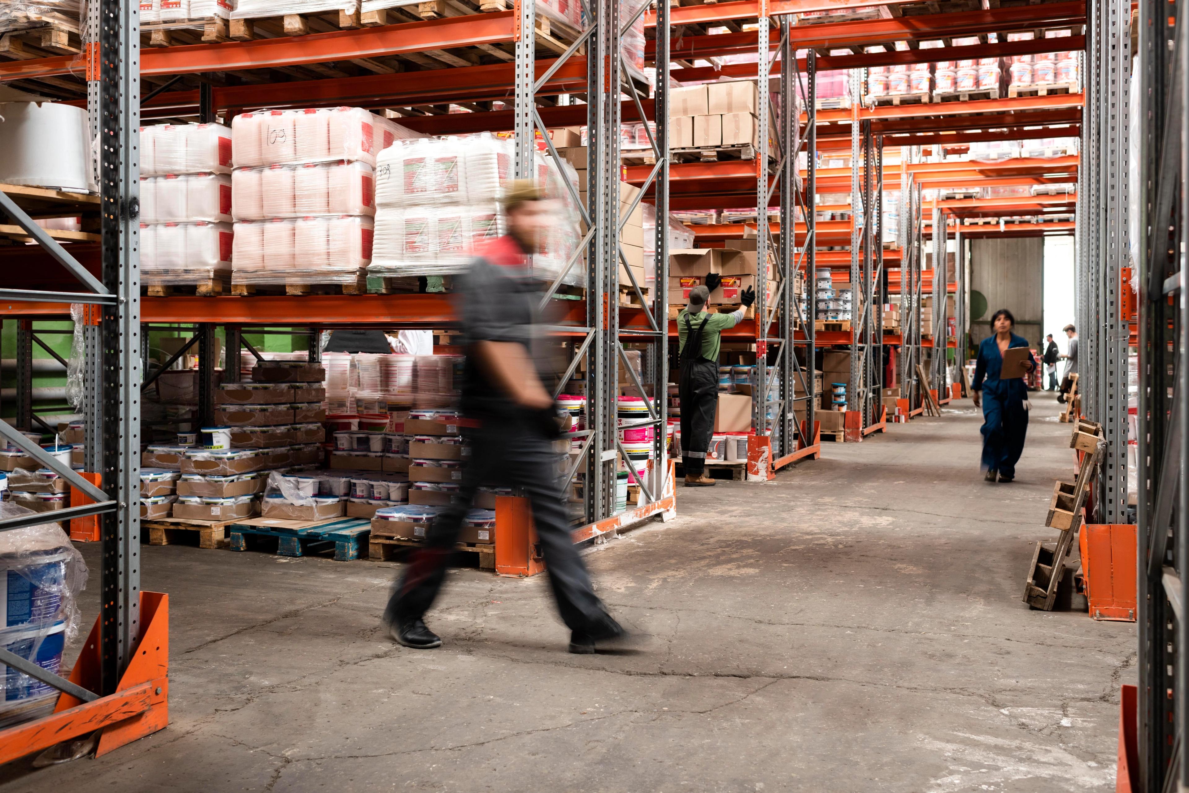 A warehouse facility with employees