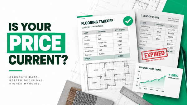 Flooring estimator verifying current flooring material pricing against an expired vendor quote before submitting a commercial bid