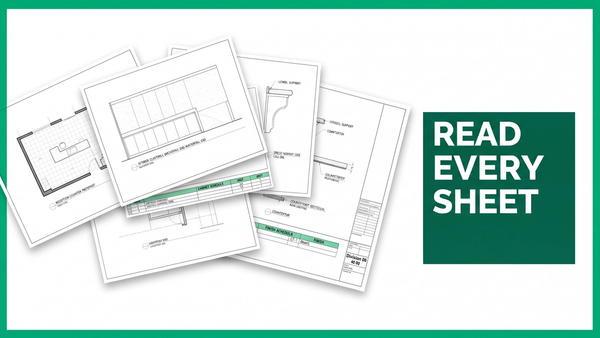Commercial countertop drawings review with floor plan, interior elevation, cabinet schedule, and millwork detail callouts