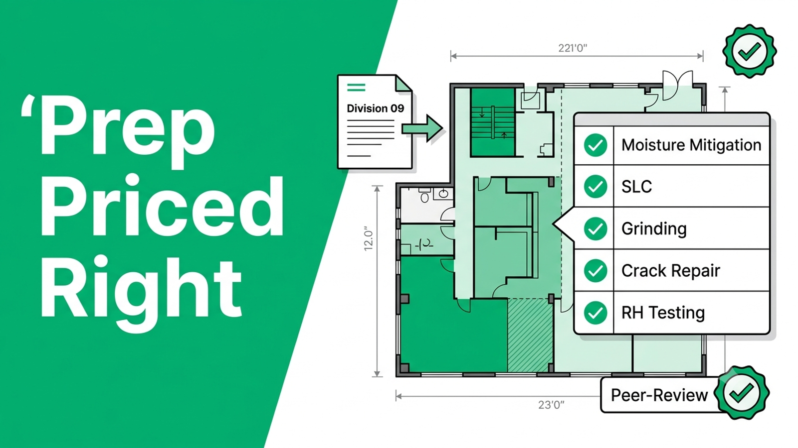 Commercial floor prep estimating case study: substrate preparation scope caught in specification review before bid submission