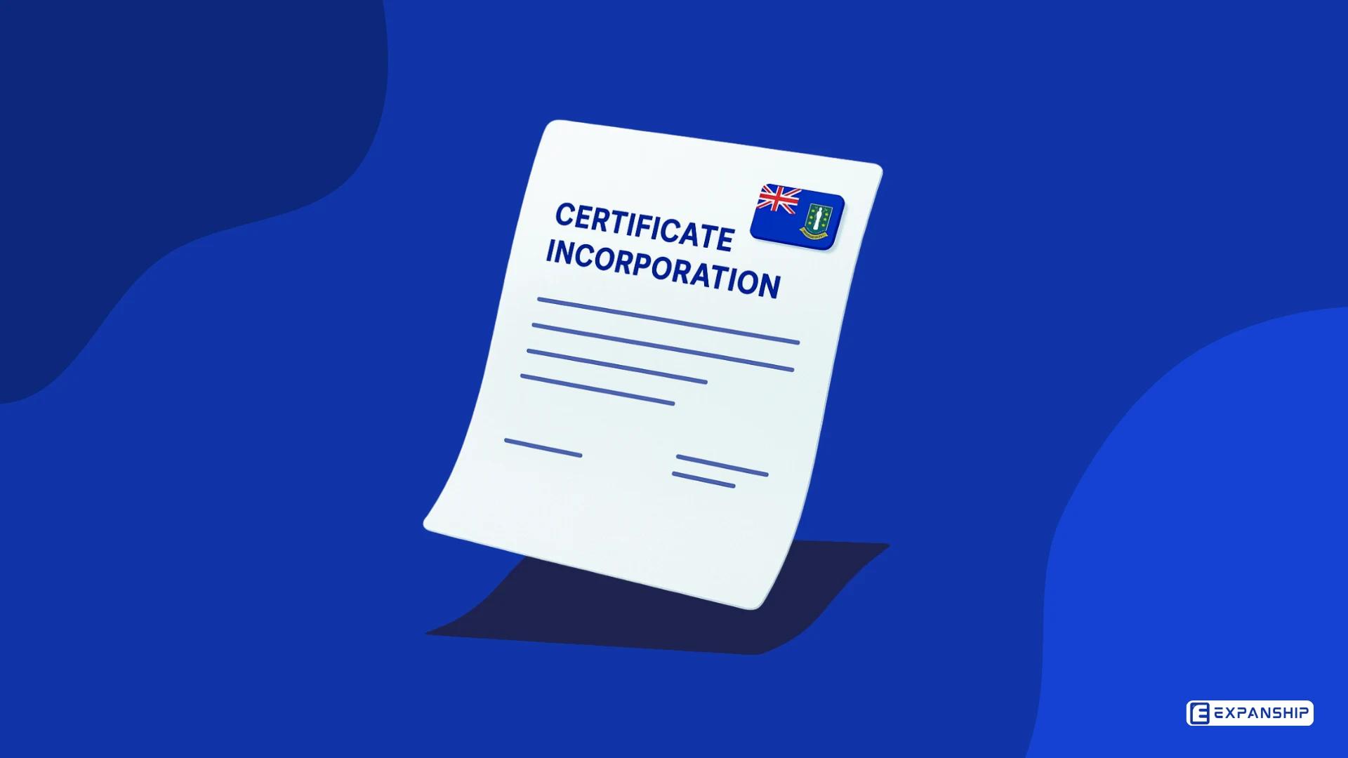 Official BVI Certificate of Incorporation document from the British Virgin Islands Registry