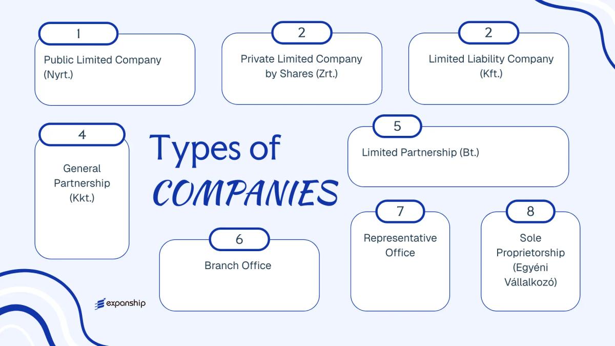 All types of business structures and entities available in Hungary