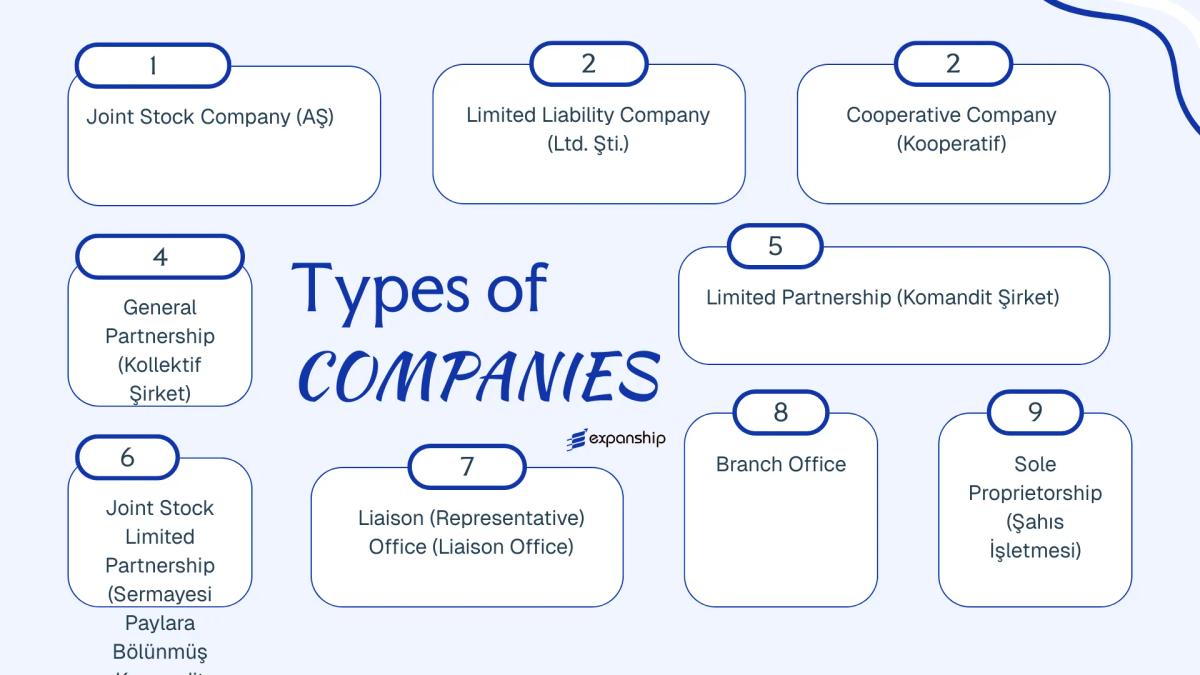All types of business structures and entities available in Turkey