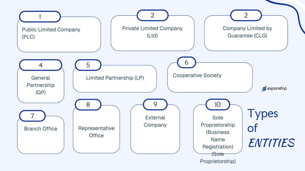 All types of business structures and entities available in Zambia
