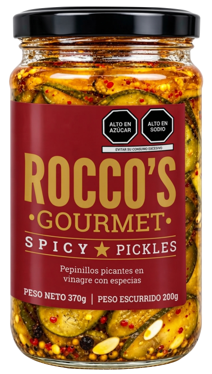 Frasco de Spicy Pickles de Rocco's Gourmet