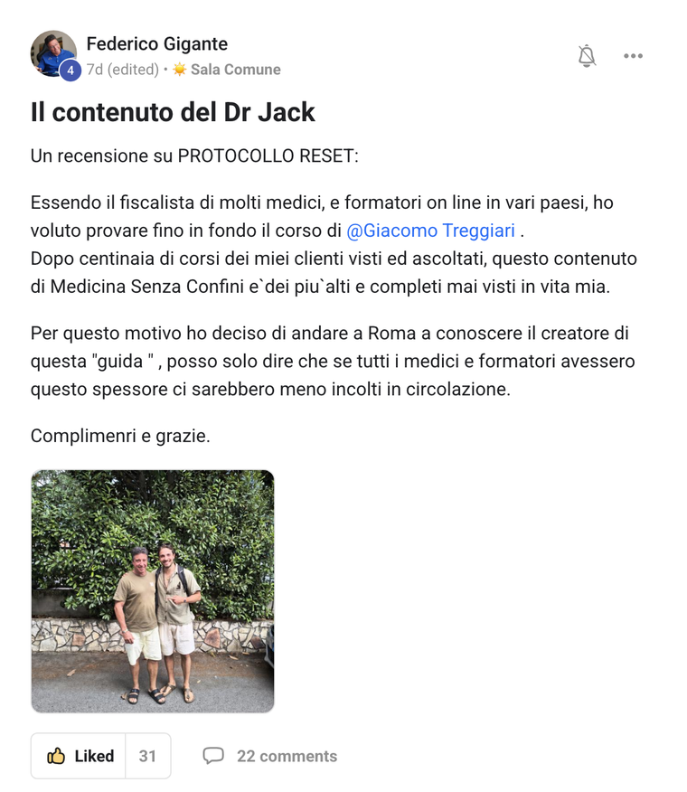 Il post originale di Federico nella community