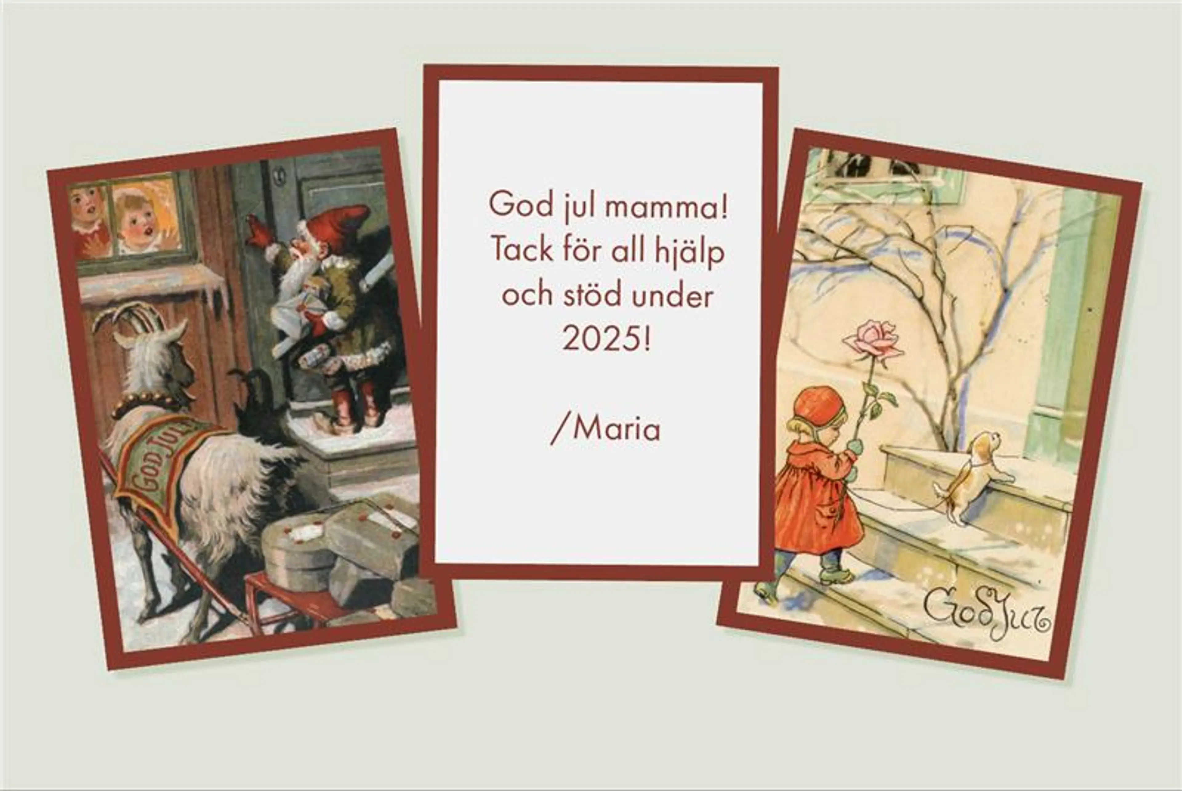 Exempel på tre julkort