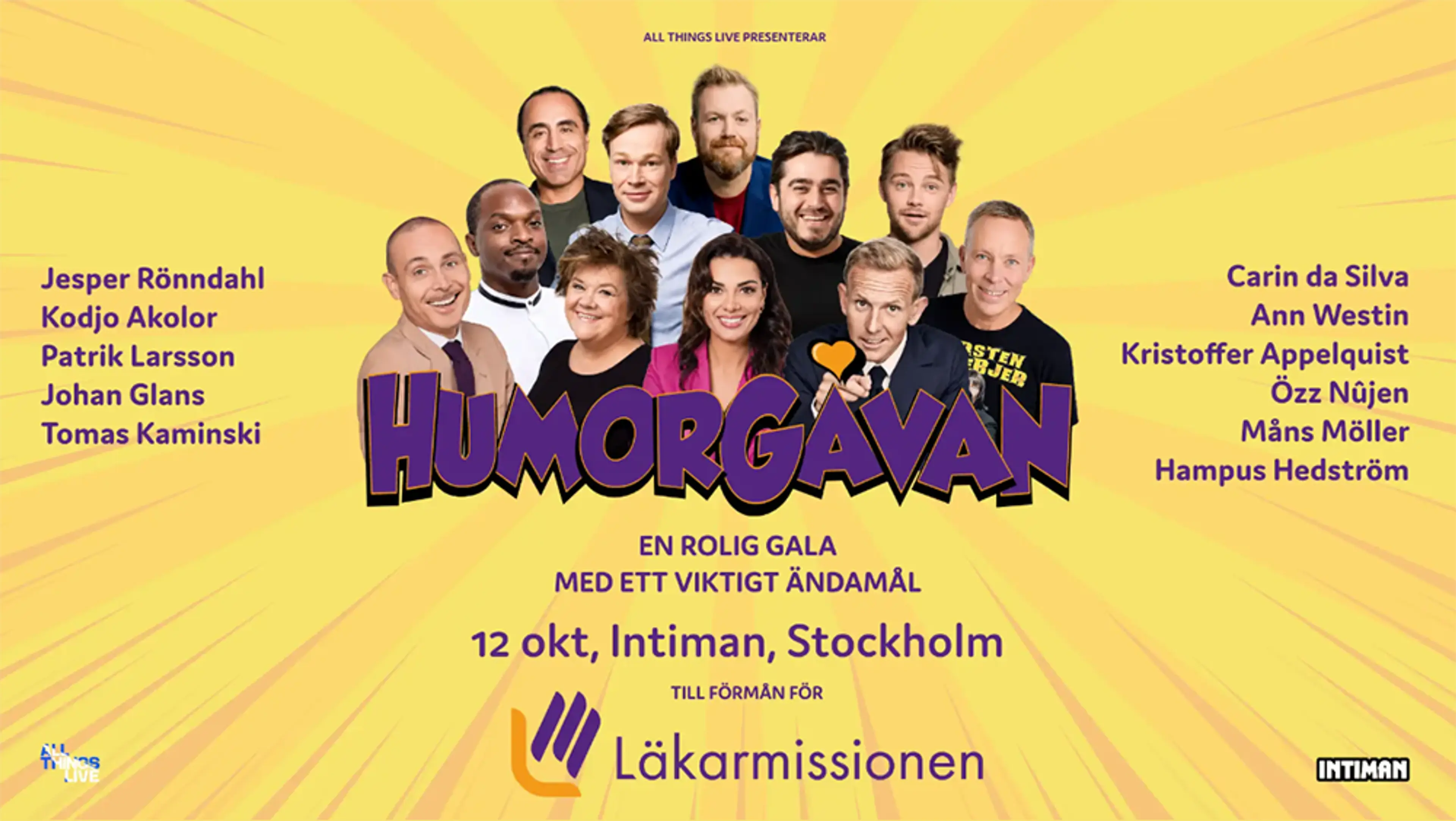 Namn och bild på medverkande i Humorgåvan 2026