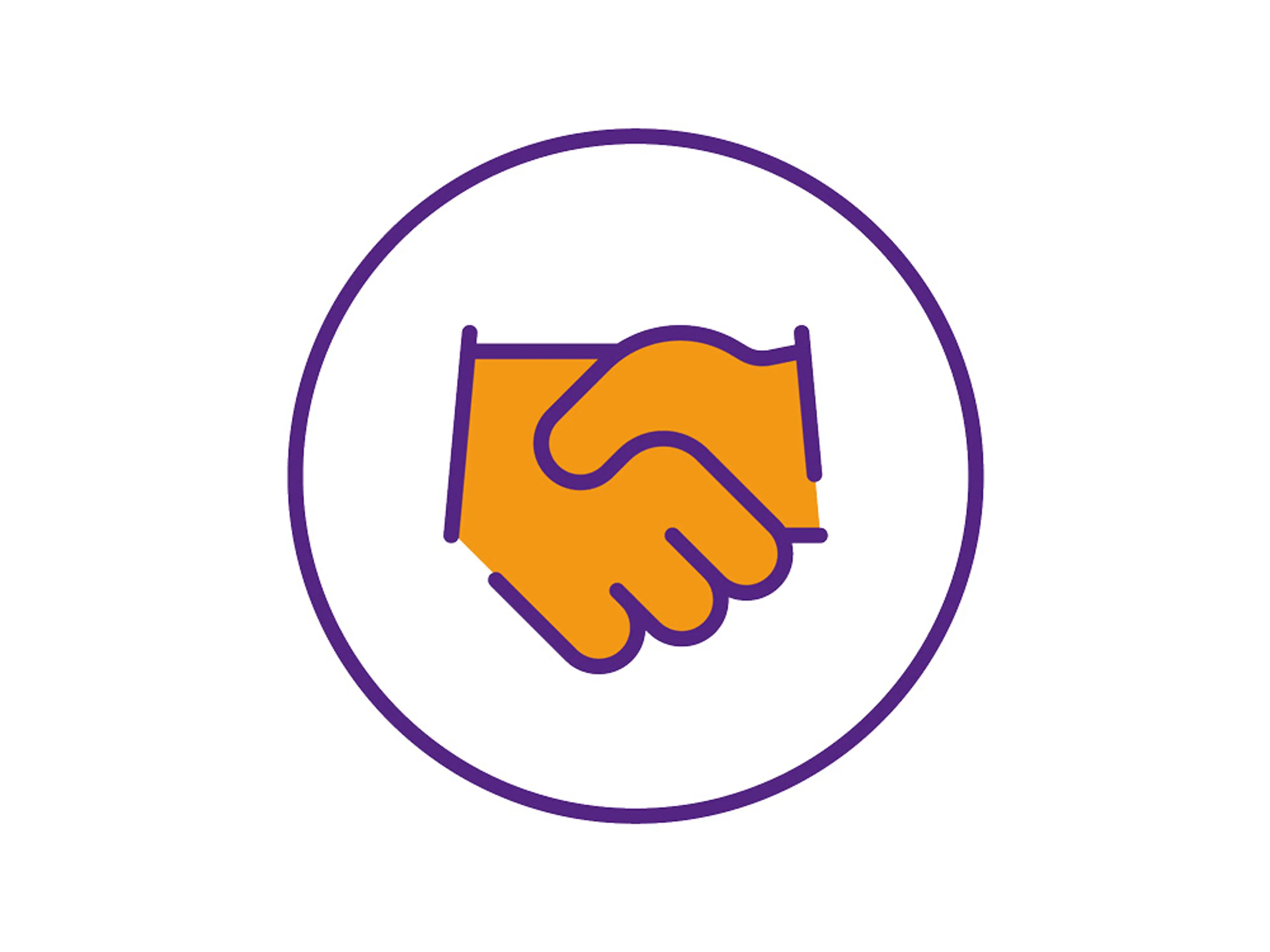 Illustration av två händer som skakar hand, inuti en cirkel.