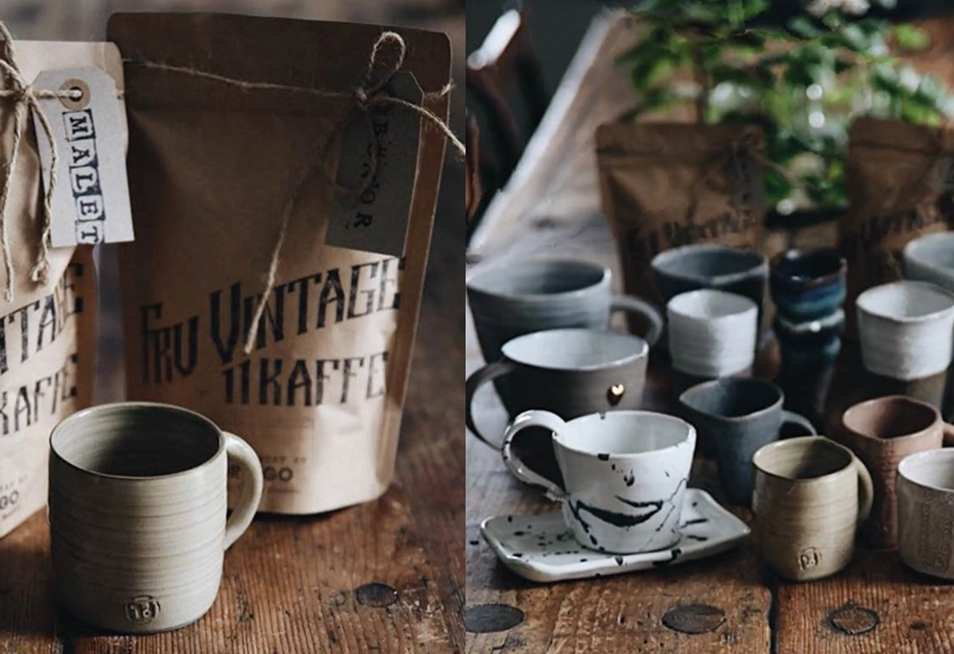 Kollage Fru Vintage kaffe och keramikmuggar