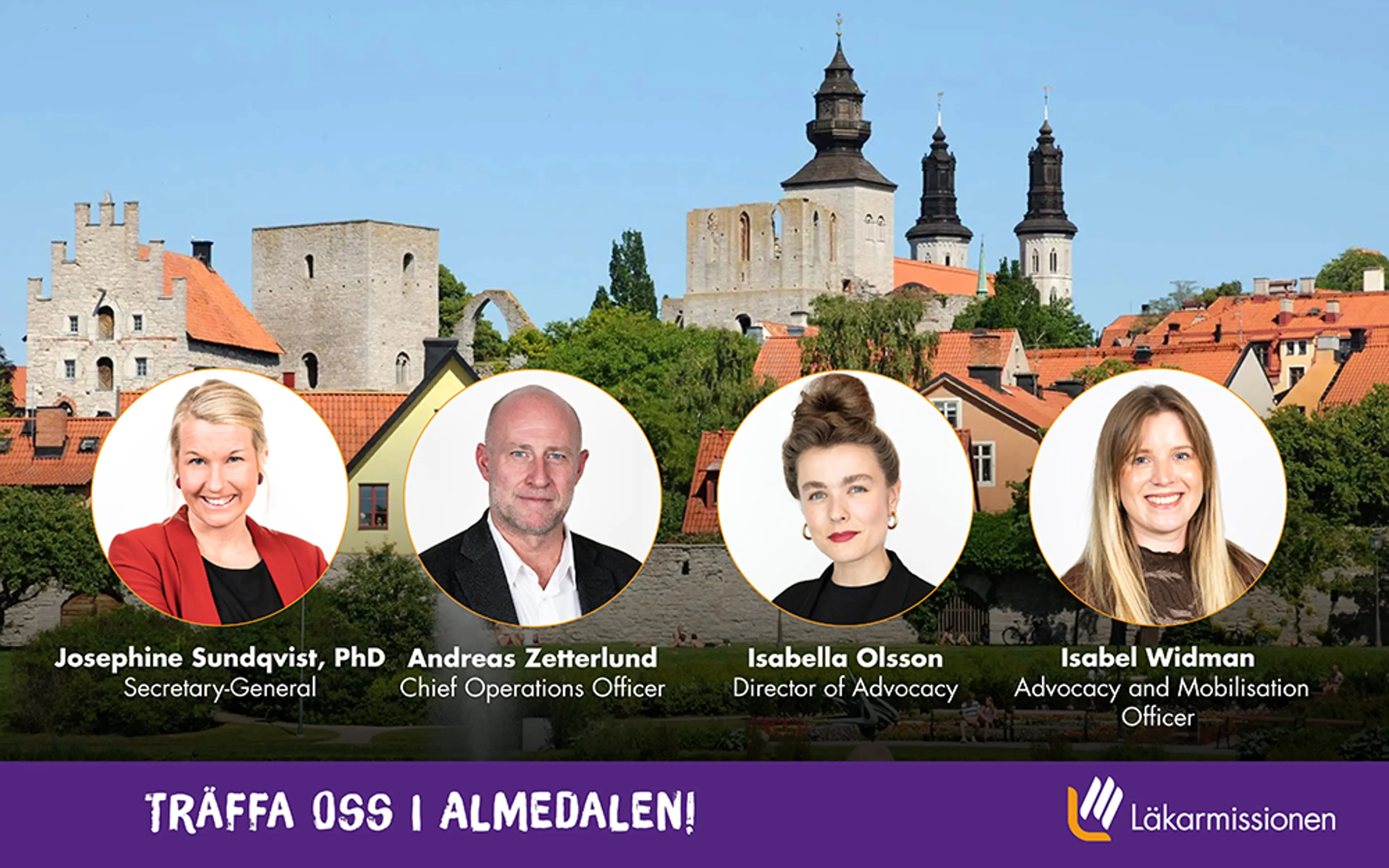 Kollage med Läkarmissionens 4 representanter i Almedalen 2026