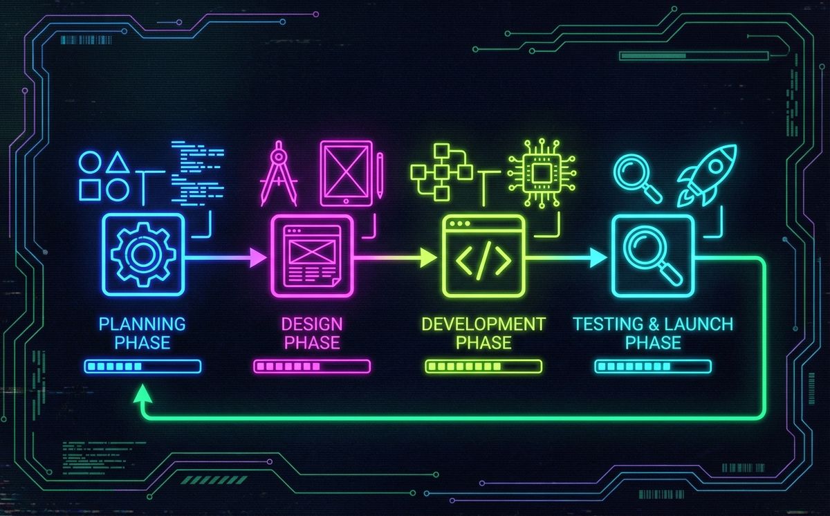 Diagrama del proceso de desarrollo web con plazos por fase