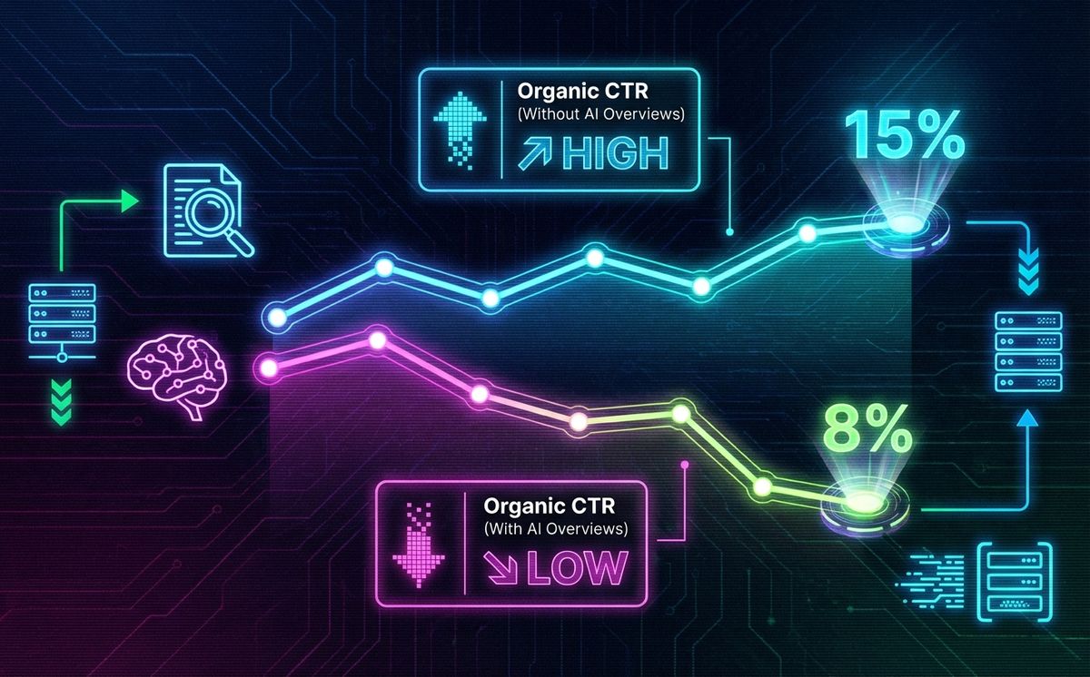 Graph showing organic CTR impact with and without Google AI Overviews