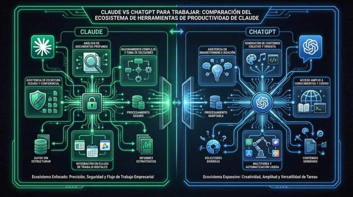 Claude vs ChatGPT for work comparison showing Claude's ecosystem of productivity tools