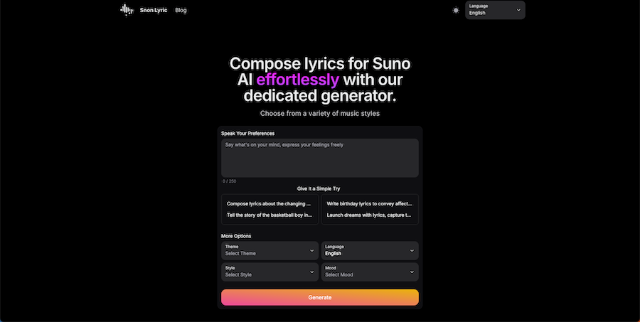 image of Snon AI Lyric Generator