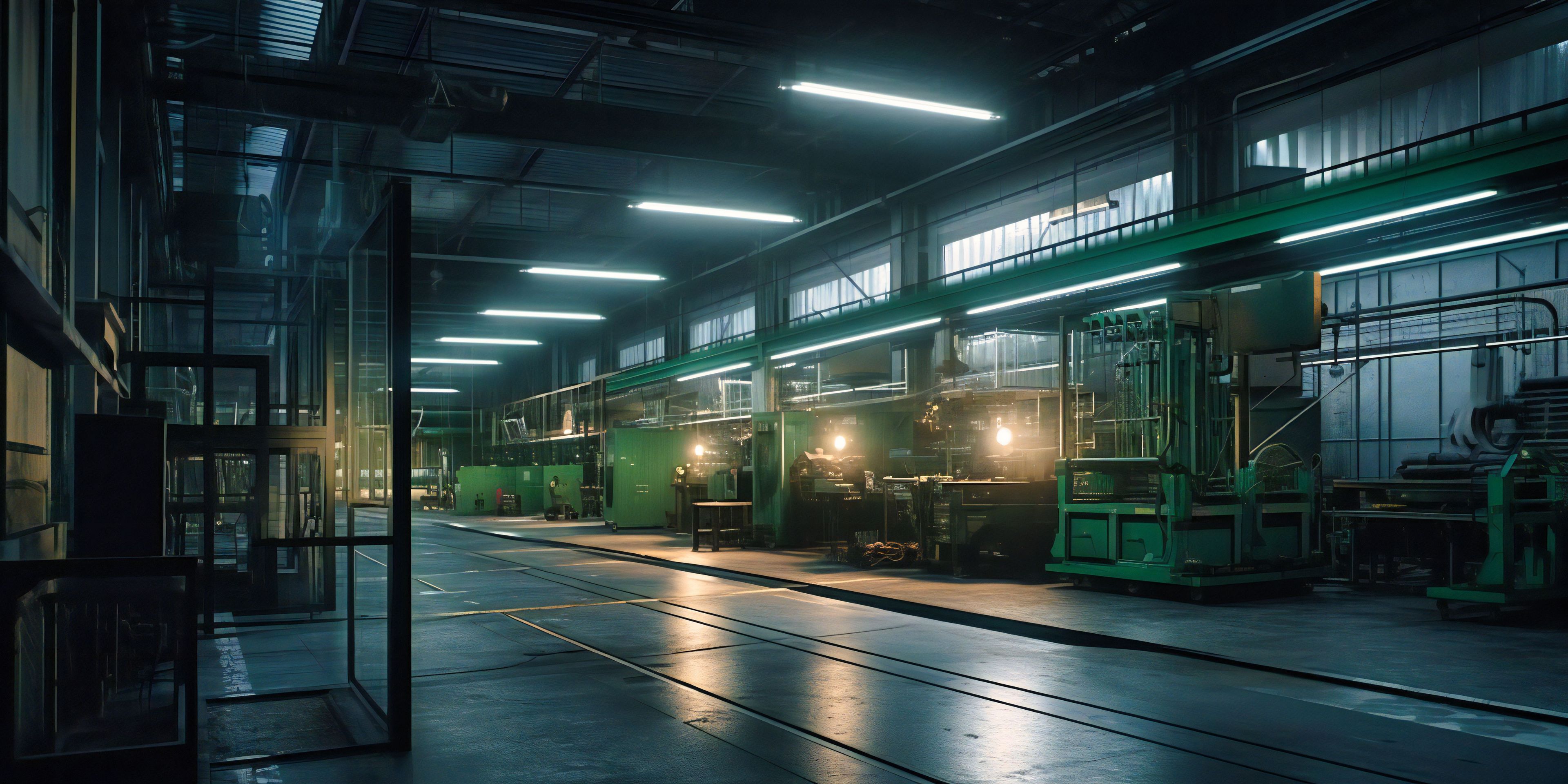 Empty warehouse at night
