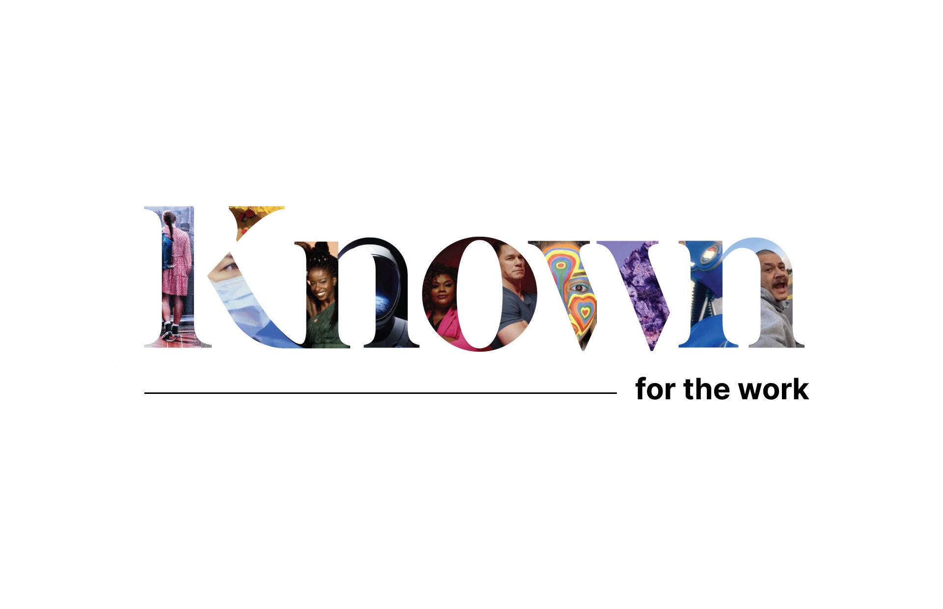 Known agency logo with diverse photo collage inside letters above "for the work" tagline.