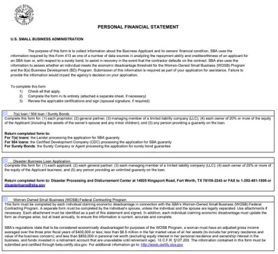 Personal Financial Statement Form