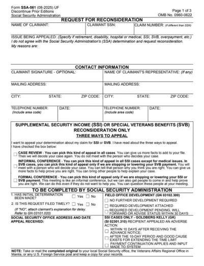 Form SSA-561-U2