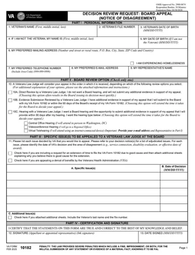 VA Form 10182