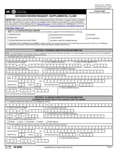 VA Form 20-0995