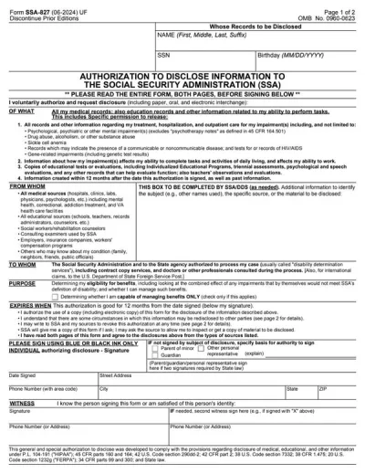 Form SSA-827