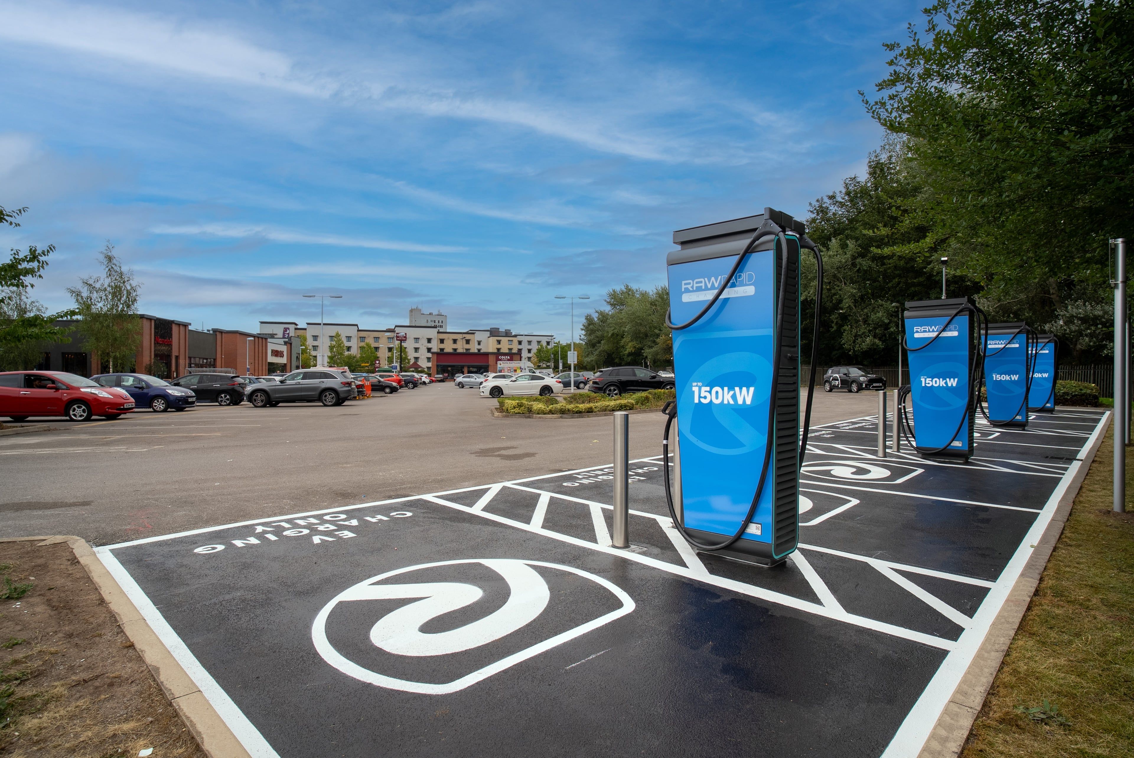 150kW chargers at Etruria Mills, with Costa and Nandos in the background