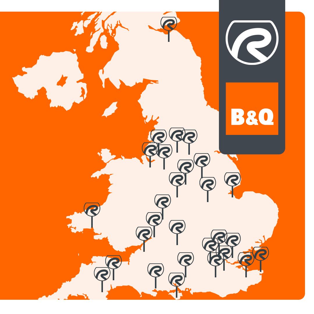 Map of B&Q sites that RAW will install chargers