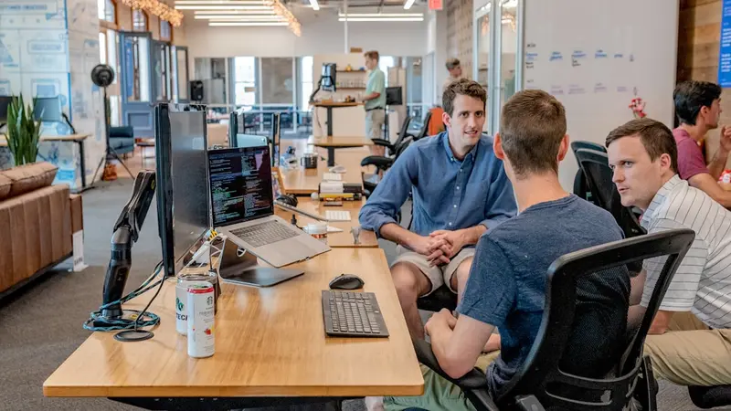 Business meeting with startup pitch presentation